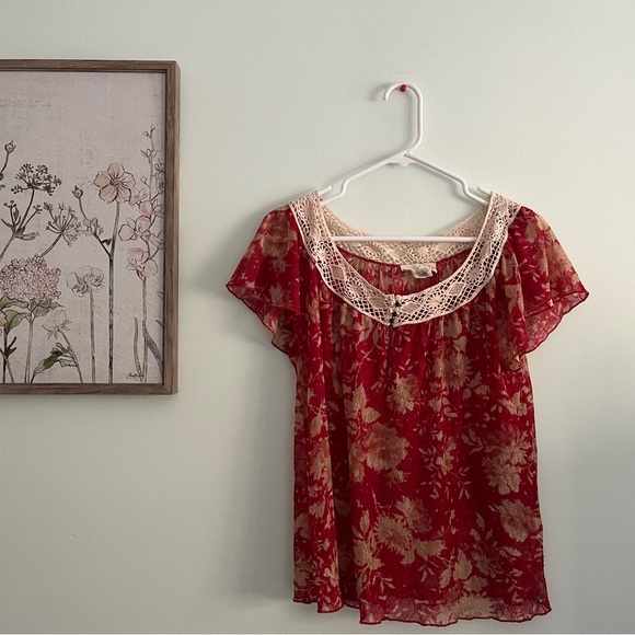 Red semi sheer Ralph Lauren top - Picture 1 of 4